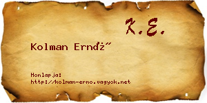 Kolman Ernő névjegykártya